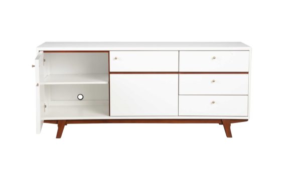 65" White Mahogany Solids And Veneer Cabinet Enclosed Storage TV Stand - Image 3