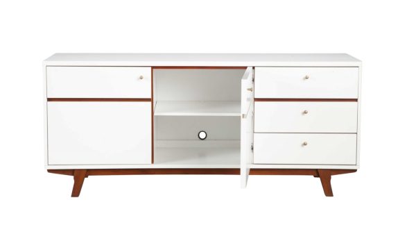 65" White Mahogany Solids And Veneer Cabinet Enclosed Storage TV Stand - Image 4