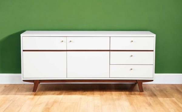 65" White Mahogany Solids And Veneer Cabinet Enclosed Storage TV Stand - Image 2