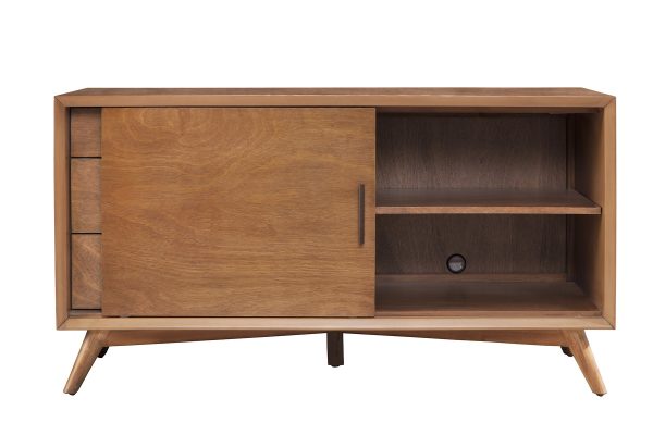 50" Wood Brown Mahogany Solids Okoume And Veneer Cabinet Enclosed Storage TV Stand - Image 3