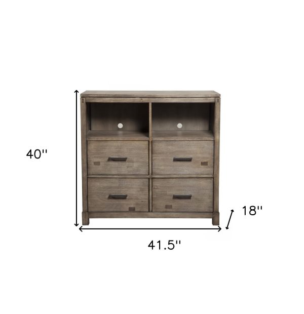 42" Brown Solid Wood Open Shelving TV Stand - Image 4