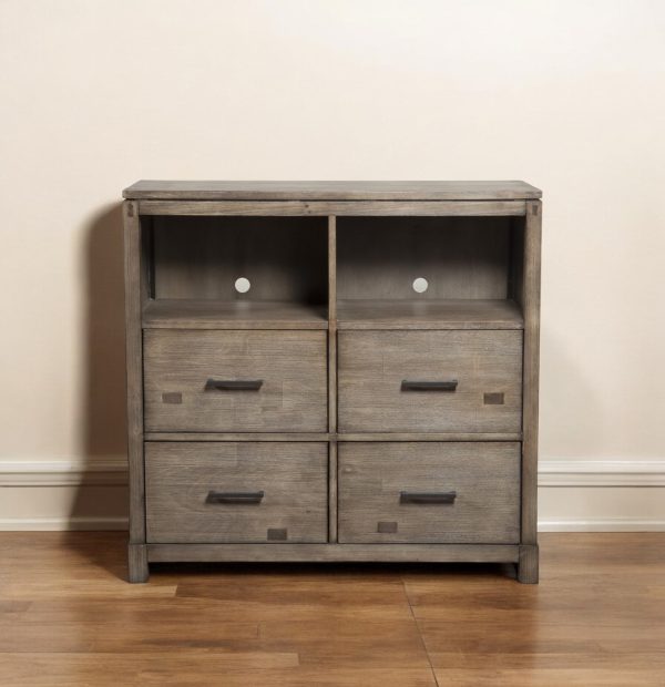 42" Brown Solid Wood Open Shelving TV Stand - Image 2