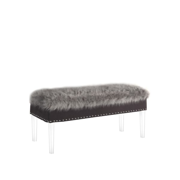 42" Gray and Clear Faux Fur Upholstered Storage Bench with Flip Top - Image 2