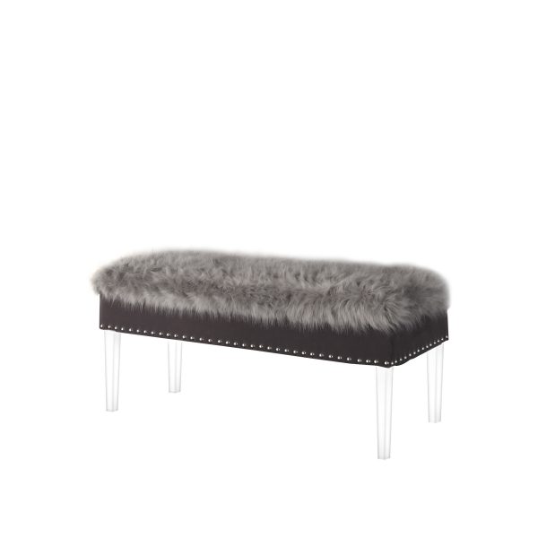 42" Gray and Clear Faux Fur Upholstered Storage Bench with Flip Top - Image 4