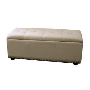 17" Beige and Black Upholstered Microfiber Bench with Flip top