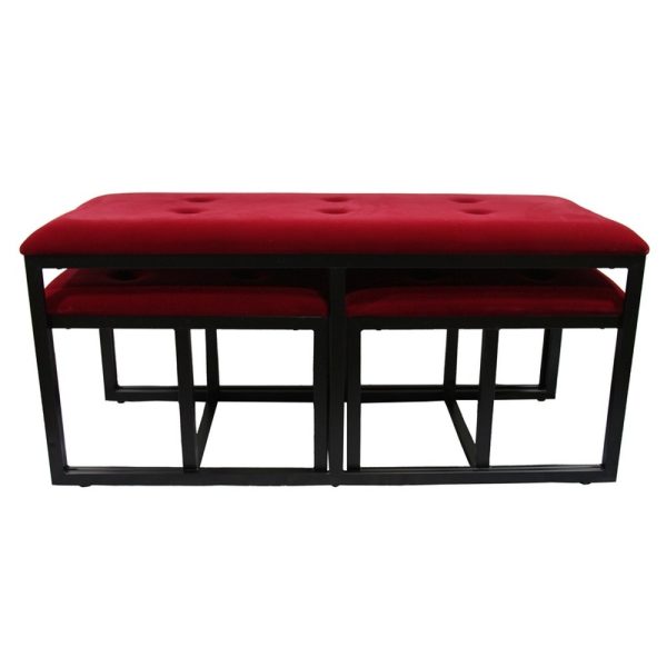 18" Red and Black Upholstered Microfiber Bench - Image 4