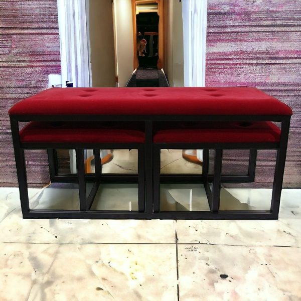 18" Red and Black Upholstered Microfiber Bench - Image 2