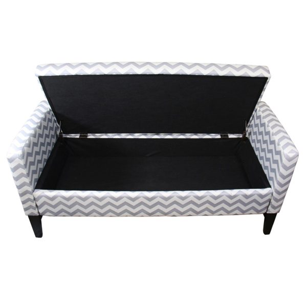 53" Gray and White and Black Upholstered Polyester Blend Geometric Bench with Flip top - Image 4