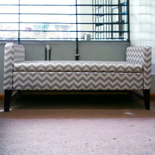 53" Gray and White and Black Upholstered Polyester Blend Geometric Bench with Flip top - Image 2