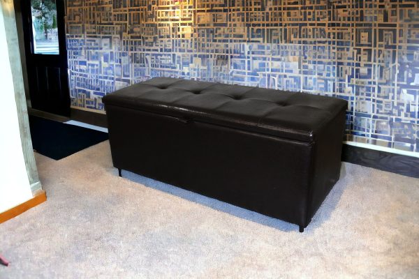 17" Brown Upholstered Faux Leather Bench with Flip top - Image 2