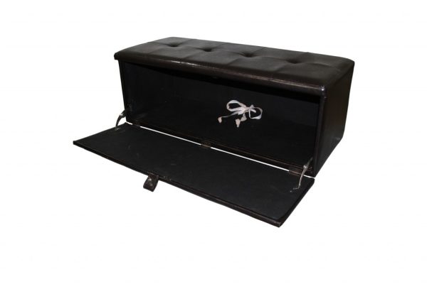 17" Brown Upholstered Faux Leather Bench with Flip top - Image 3
