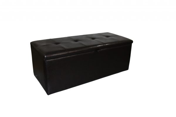 17" Brown Upholstered Faux Leather Bench with Flip top - Image 4
