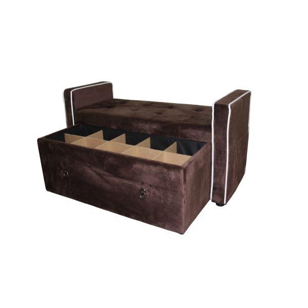Brown Suede Shoe Storage Bench with Drawer - Image 3