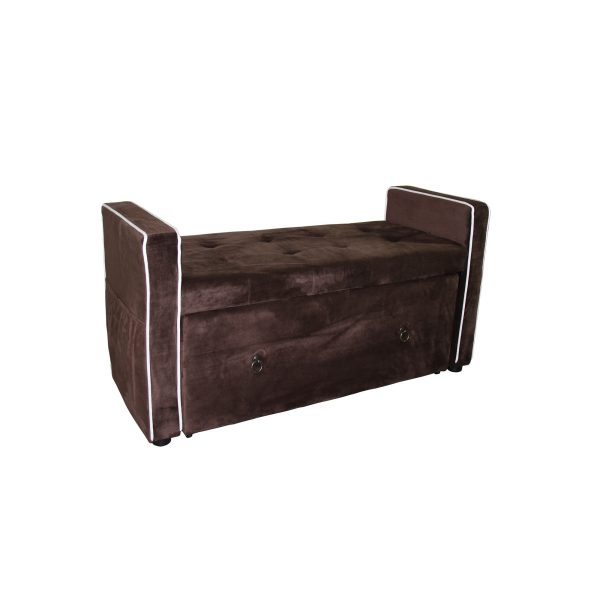 Brown Suede Shoe Storage Bench with Drawer - Image 4