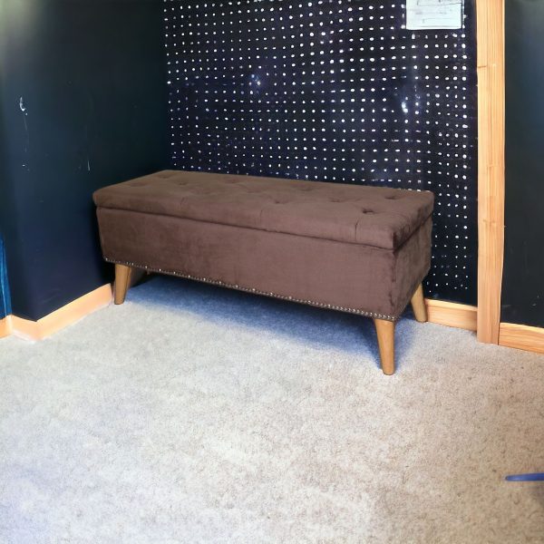 Cozy Brown Suede Storage Bench - Image 2