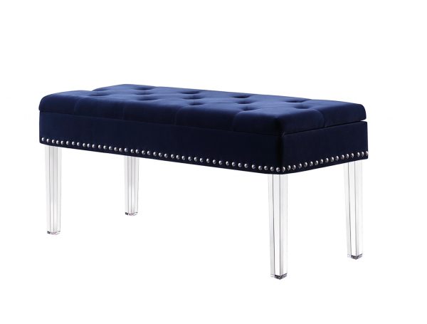 42" Navy Blue Velvet and Clear Acrylic Storage Bench - Image 2