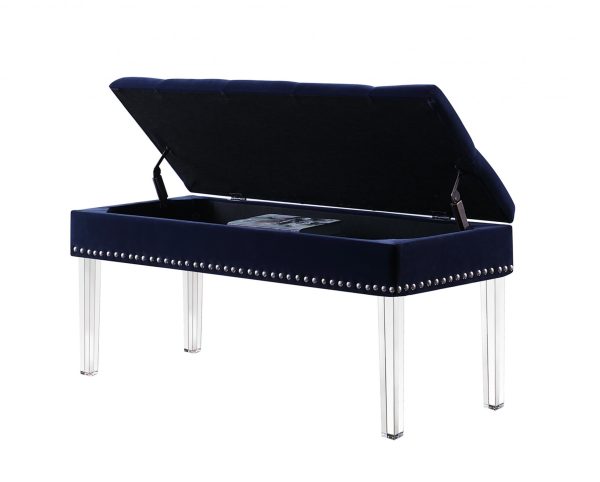 42" Navy Blue Velvet and Clear Acrylic Storage Bench - Image 3