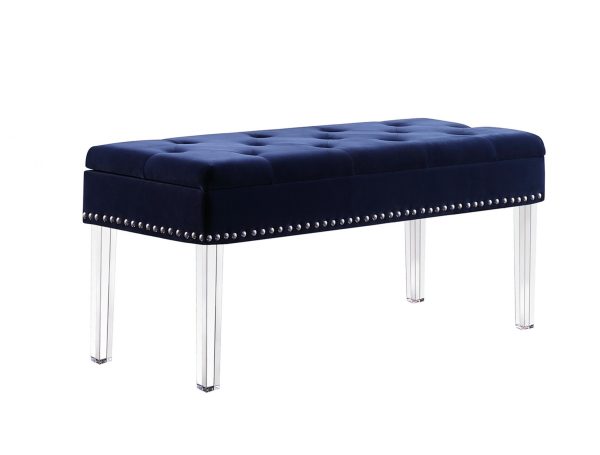 42" Navy Blue Velvet and Clear Acrylic Storage Bench - Image 4