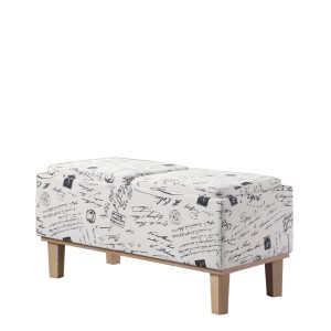 17" Black and White and Natural Upholstered Polyester Bench with Flip top