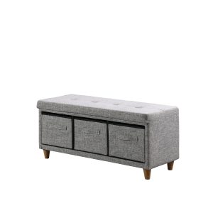 40" Gray and Brown Tufted Fabric Upholstered Storage Bench with Drawers