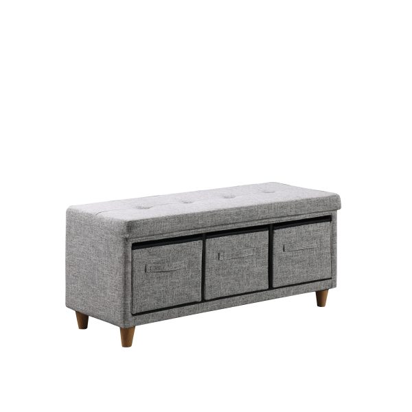 40" Gray and Brown Tufted Fabric Upholstered Storage Bench with Drawers - Image 3