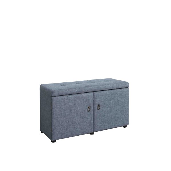 Blue Gray Linen Look Double Door Shoe Storage Bench - Image 4
