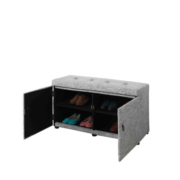 Light Gray Linen Look Double Door Shoe Storage Bench - Image 3