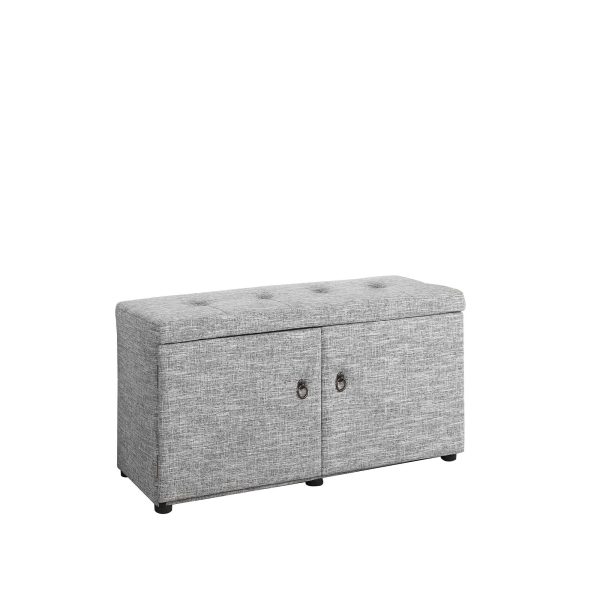 Light Gray Linen Look Double Door Shoe Storage Bench - Image 4