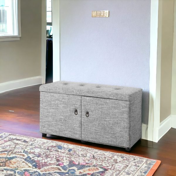 Light Gray Linen Look Double Door Shoe Storage Bench - Image 2