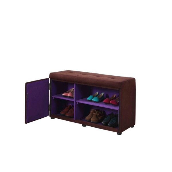 Brown and Purple Tufted Shoe Storage Bench - Image 3