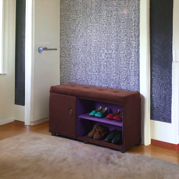 Brown and Purple Tufted Shoe Storage Bench - Image 2