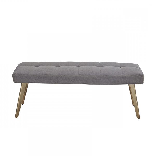 47" Gray and Antiqued Brass Tufted Linen Blend Upholstered Dining Bench - Image 4