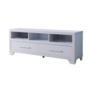 60" White Particle Board And Mdf Cabinet Enclosed Storage TV Stand