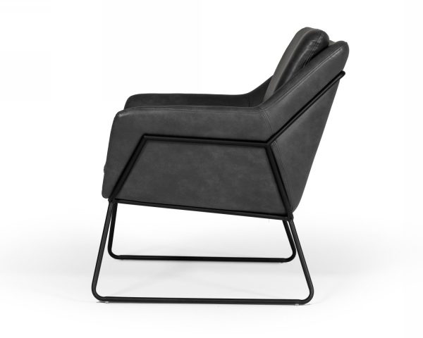 31" Dark Gray And Black Faux Leather Lounge Chair - Image 4
