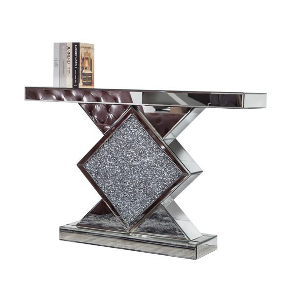 47" Clear and Silver Glass Mirrored Abstract Console Table