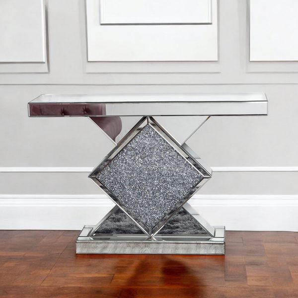 47" Clear and Silver Glass Mirrored Abstract Console Table - Image 2