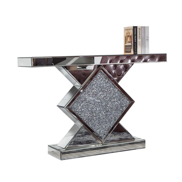 47" Clear and Silver Glass Mirrored Abstract Console Table - Image 3