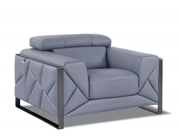 Mod Slate Blue Leather and Chrome Deco Accent Chair - Image 2