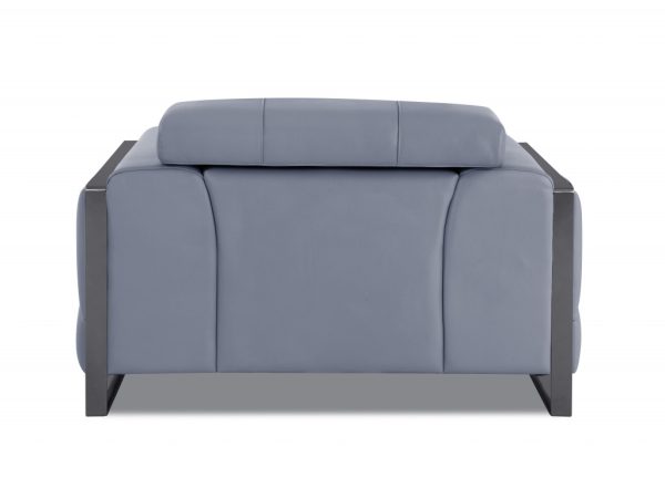 Mod Slate Blue Leather and Chrome Deco Accent Chair - Image 3