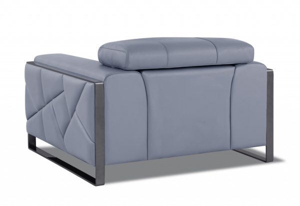 Mod Slate Blue Leather and Chrome Deco Accent Chair - Image 4