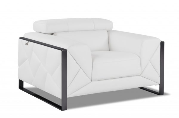 Mod Winter White Leather and Chrome Deco Accent Chair - Image 2