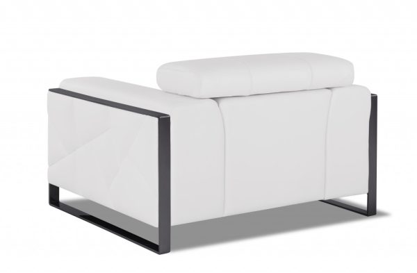 Mod Winter White Leather and Chrome Deco Accent Chair - Image 4