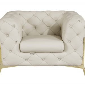 45" Beige And Gold Italian Leather Tufted Chesterfield Chair