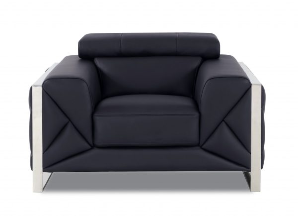 Three Piece Indoor Black Italian Leather Six Person Seating Set - Image 3