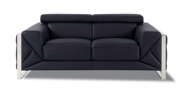Three Piece Indoor Black Italian Leather Six Person Seating Set - Image 4