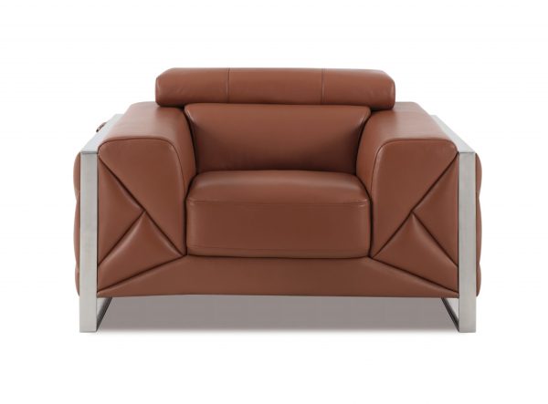 Three Piece Indoor Camel Italian Leather Six Person Seating Set - Image 3