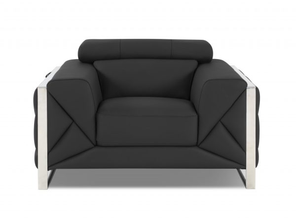 Three Piece Indoor Dark Gray Italian Leather Six Person Seating Set - Image 3