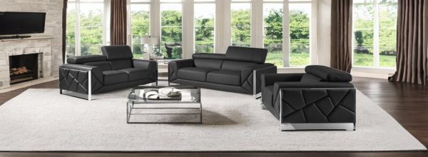 Three Piece Indoor Dark Gray Italian Leather Six Person Seating Set - Image 2