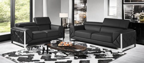 Two Piece Indoor Dark Gray Italian Leather Five Person Seating Set - Image 2