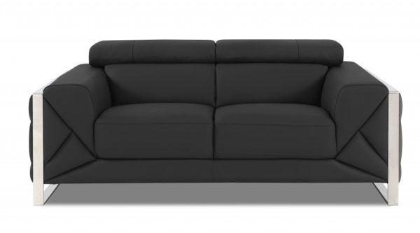 Two Piece Indoor Dark Gray Italian Leather Five Person Seating Set - Image 3